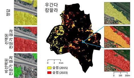 우간다 캄팔라 지역에서 학습된 모델이 선택한 전문가와 선택되지 않은 전문가의 분석 결과 비교. 사진 KAIST