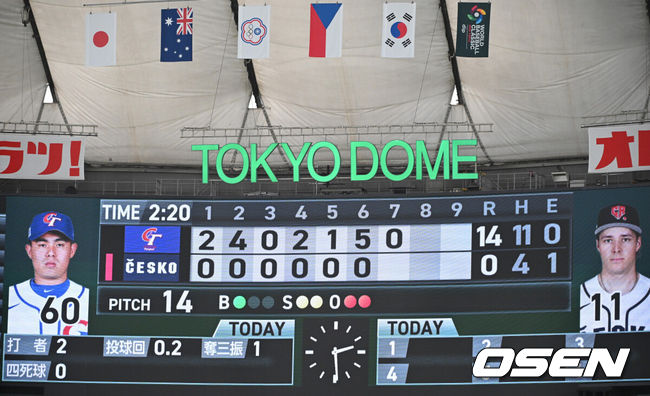 [OSEN=도쿄(일본), 손용호 기자] 7일 일본 도쿄돔에서  WBC 아시아라운드 체코와 대만의 경기가 열렸다.대만은 14-0으로 체코에 콜드게임 승을 거두며 전 날 일본에 콜드게임 패를 당한 분위기를 반전 시켰다.2026.03.07/spjj@osen.co.kr