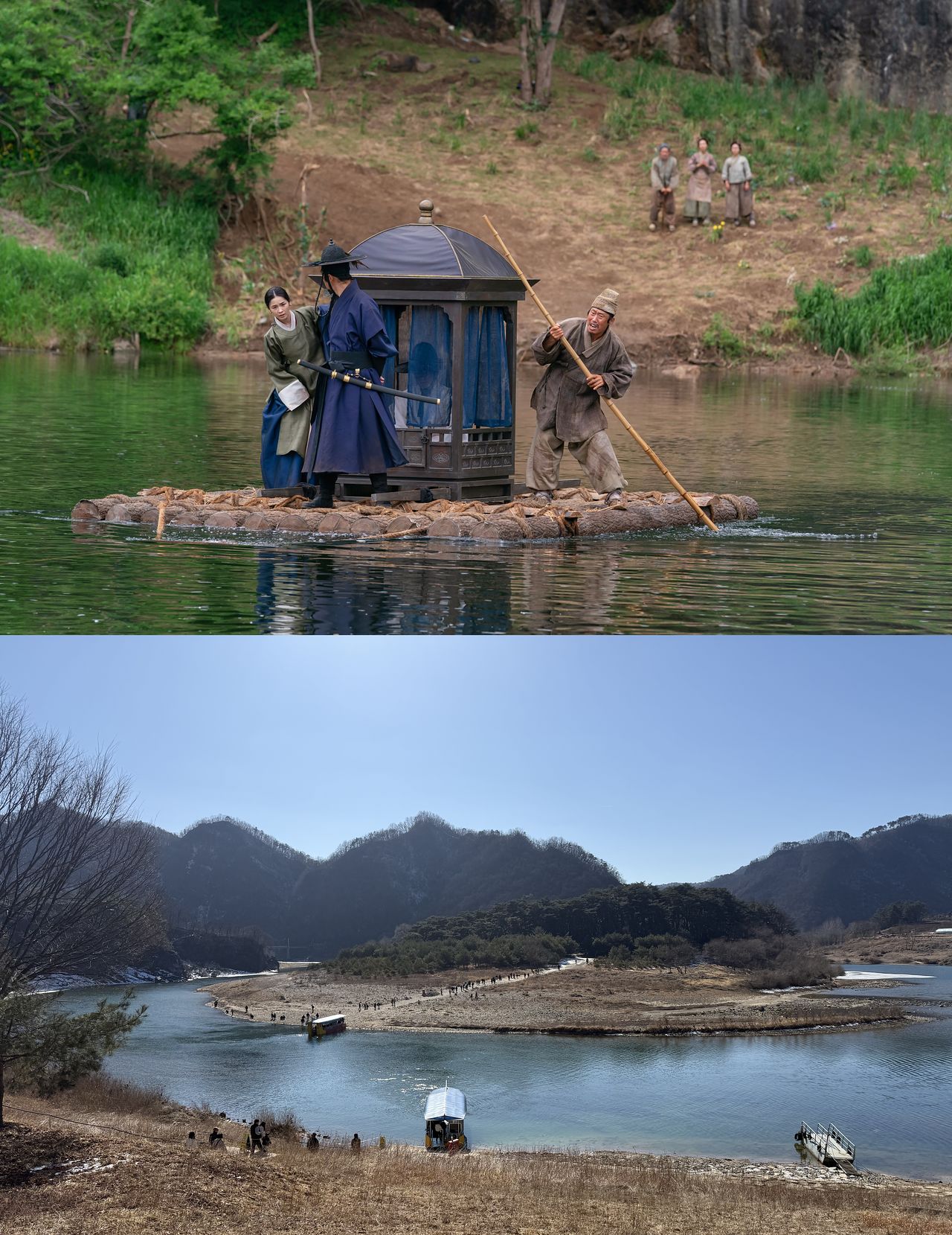 청령포는 삼면이 깊은 강물로 가로막히고 뒤편은 육육봉의 층암절벽이 병풍처럼 둘러선 ‘육지 속의 섬’ 모습이다. 영화에서 단종은 뗏목 위 가마에 실린 채 청령포로 향한다. 지금은 관광객을 실어 나르는 도선이 수시로 오가고 있다. 사진 쇼박스, 이지영 기자