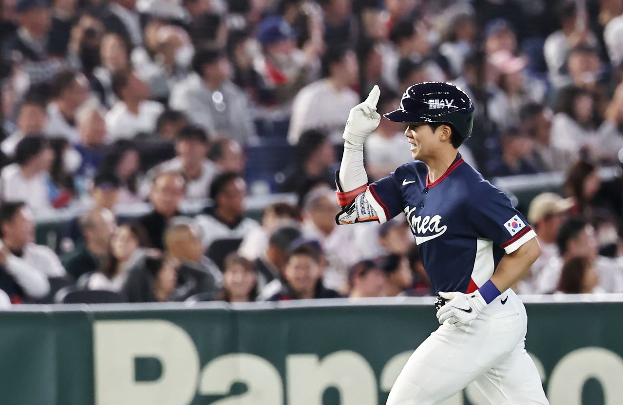 WBC 일본전에서 동점 홈런을 친 김혜성. 연합뉴스