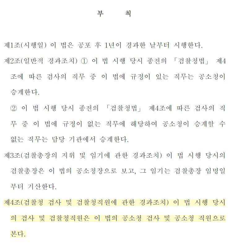 김용민 더불어민주당 의원이 지난해 6월 11일 대표발의한 공소청 설치 및 운영에 관한 법률 제정안 부칙 4조에는 정부가 국회에 제출한 공소청법안과 똑같이 검찰청 검사의 승계 규정이 명시돼 있다. 자료 국회의안정보시스템