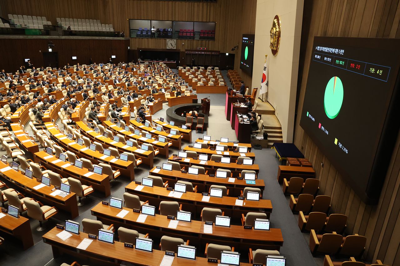 지난달 26일 국회 본회의에서 간첩죄를 확대하는 형법 개정안이 가결됐다. [뉴시스]
