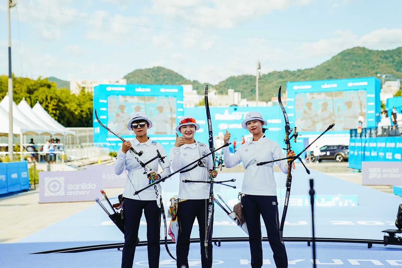 2025 양궁 리커브 여자 국가대표 안산, 강채영, 임시현. 사진 대한양궁협회