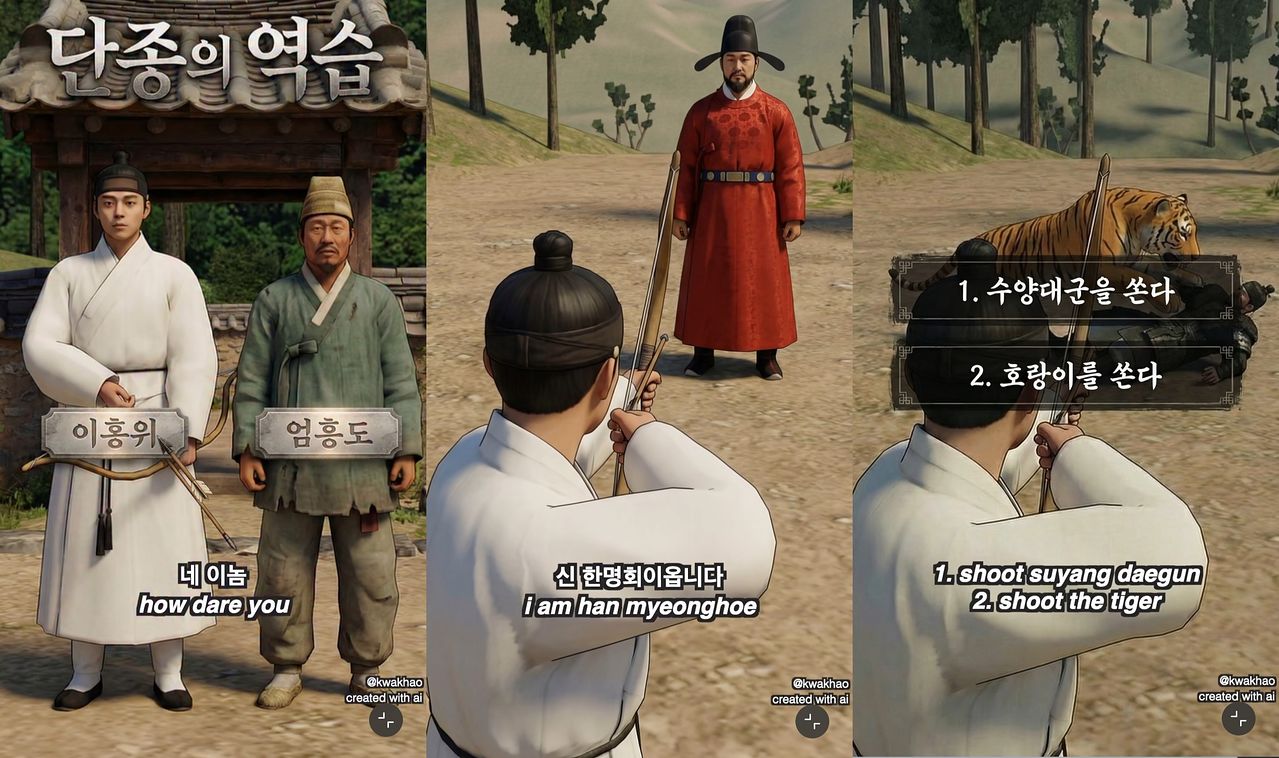 한 인스타그램 이용자가 인공지능(AI)으로 영화 ‘왕과 사는 남자’를 패러디해 만든 영상. 사진 인스타그램 ‘kwakhao’ 계정 캡처 