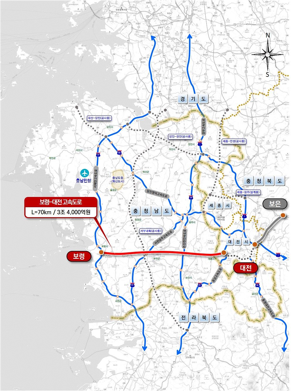 대전광역시와 충남 보령을 동서로 연결하는 고속도로 건설 계획. [사진 충남도]