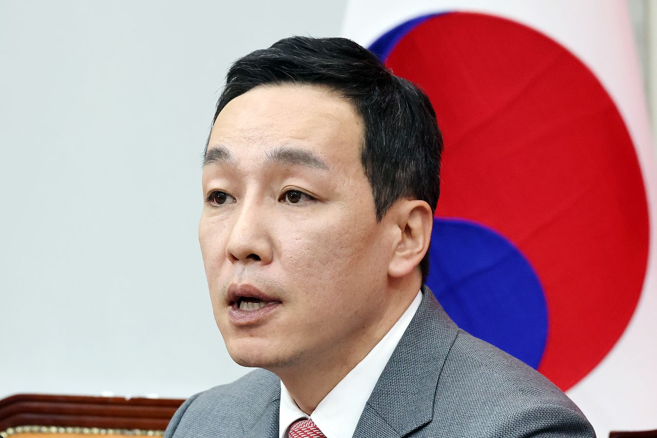 김민수 국민의힘 최고위원이 17일 중앙일보 '황현희의 불편한 여의도'에 출연해 주요 현안을 다룰 예정이다. 사진은 2026년 1월 29일 국회에서 열린 최고위에서 발언하는 김민수 최고위원. 연합뉴스.