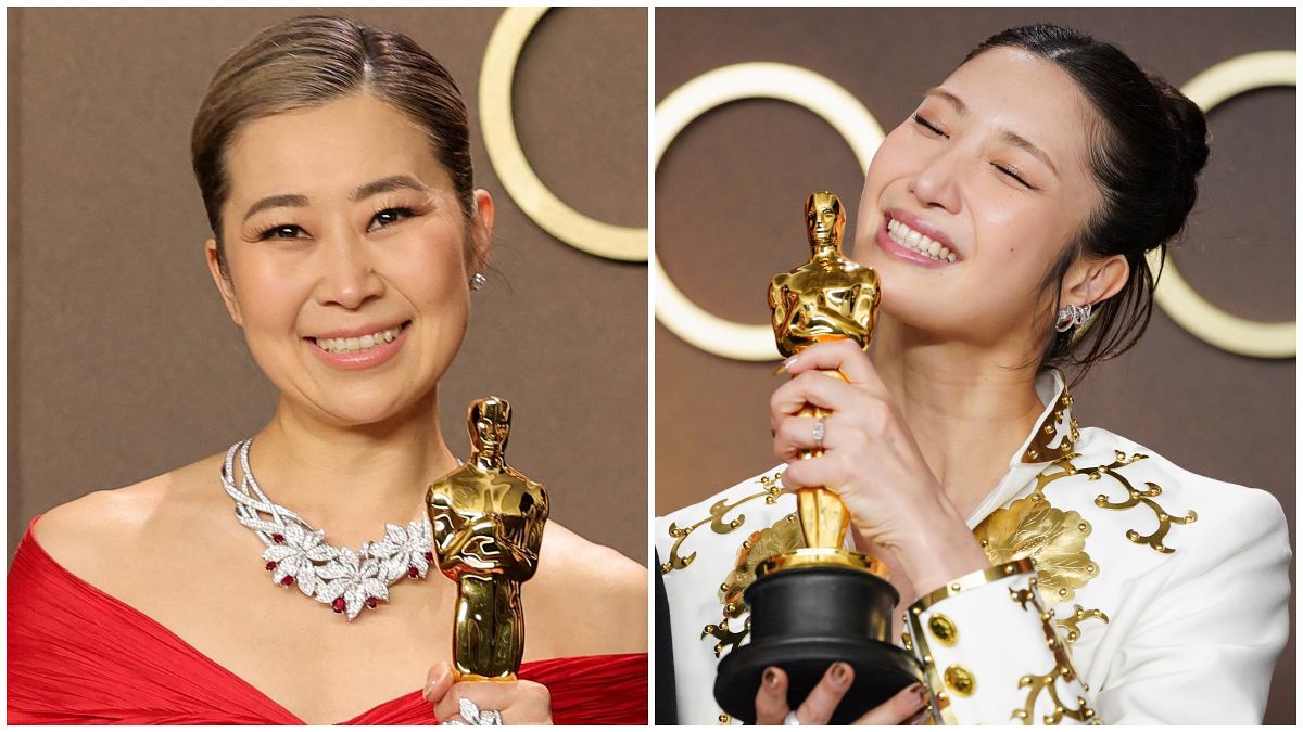 제98회 아카데미 시상식에서 '케이팝 데몬 헌터스'로 장편 애니메이션 상을 수상한 매기 강 감독(왼쪽 사진)과 주제가상을 수상한 이재. EPA, AP=연합뉴스