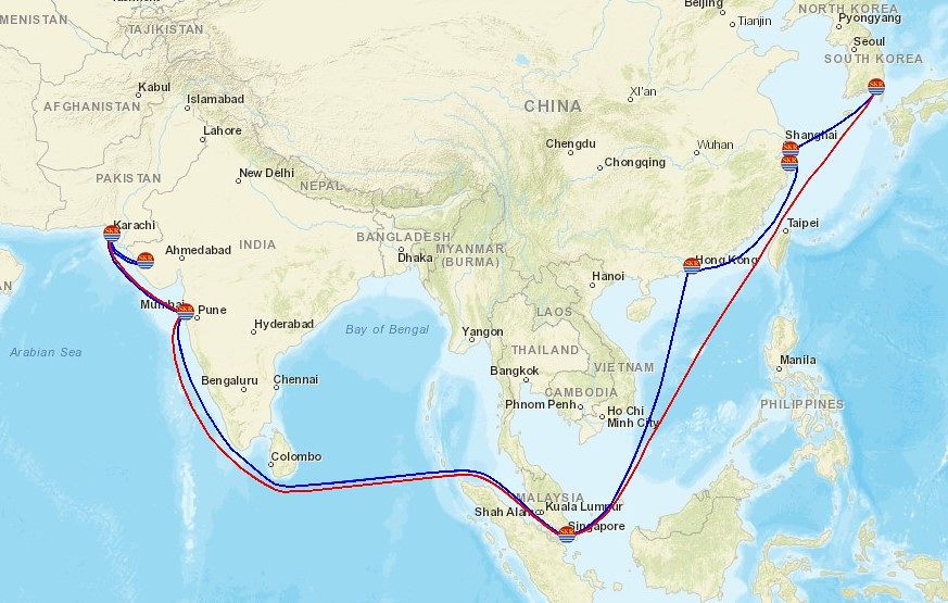 인도 중동 서비스 항로. 사진 홈페이지 캡처