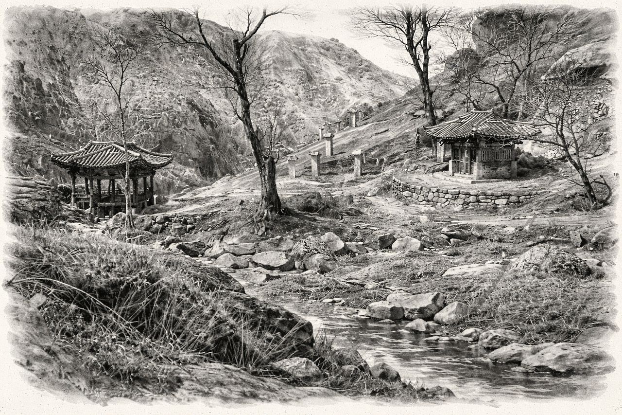 챗GPT에게 100여 년 전의 북한산 산영루와 비석거리의 사진을 보여주고 제작을 의뢰해 받은 그림. 김홍준 기자