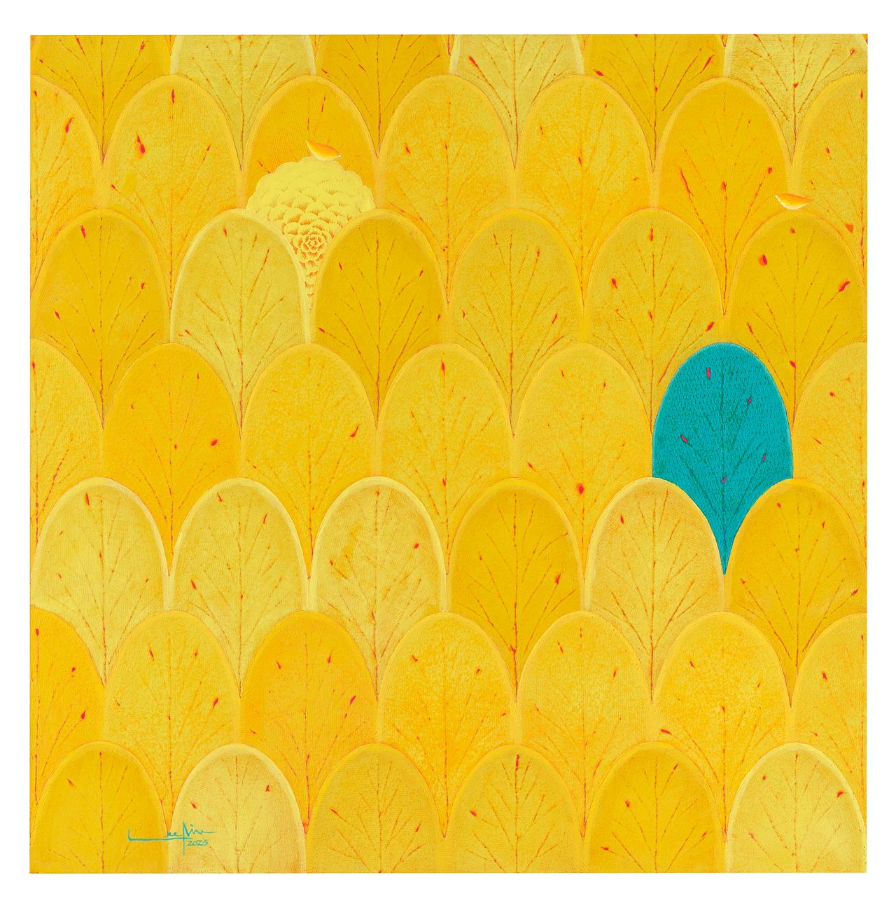 기다림은 언제나 설렘- 꿈꾸는 겁쟁이,55x55cm,Mixed media, 2025 ,작가 이미애