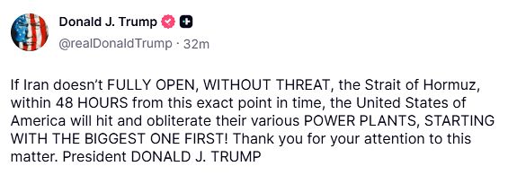 도널드 트럼프 미국 대통령의 21일(현지시간) 트루스소셜 캡처