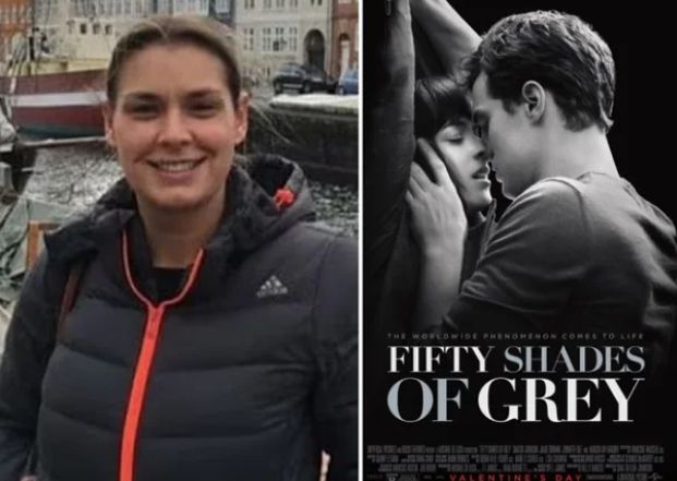 아내 태린 베어드(사망 당시 34세)와 영화 '그레이의 50가지 그림자' 포스터. 데일리메일 캡쳐