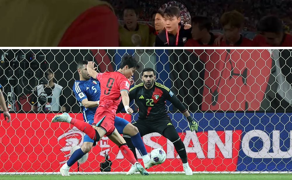 4년 전 카타르 월드컵 당시 등번호도 없는 예비 선수로 대표팀 일정을 동행했던 오현규(위 사진). 그 설움을 자양분으로 삼은 그는 스트라이커 상징인 등번호 9번을 달고 뛰며 북중미 월드컵의 핵심 공격수로 떠올랐다. [사진 MBC 중계 캡처, 뉴스1]