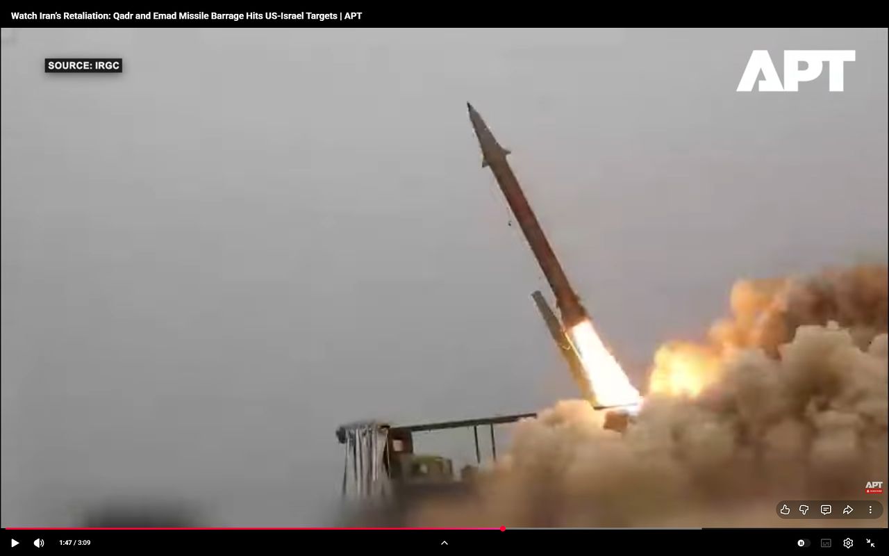 지난 3월 초 APT뉴스가 공개한 이란혁명수비대 미사일 발사 영상. 당시 이란은 텔레그램을 통해 이란 중부에서 이스라엘을 향해 장거리 미사일을 발사했다며 영상을 공개했다. 유튜브 캡처