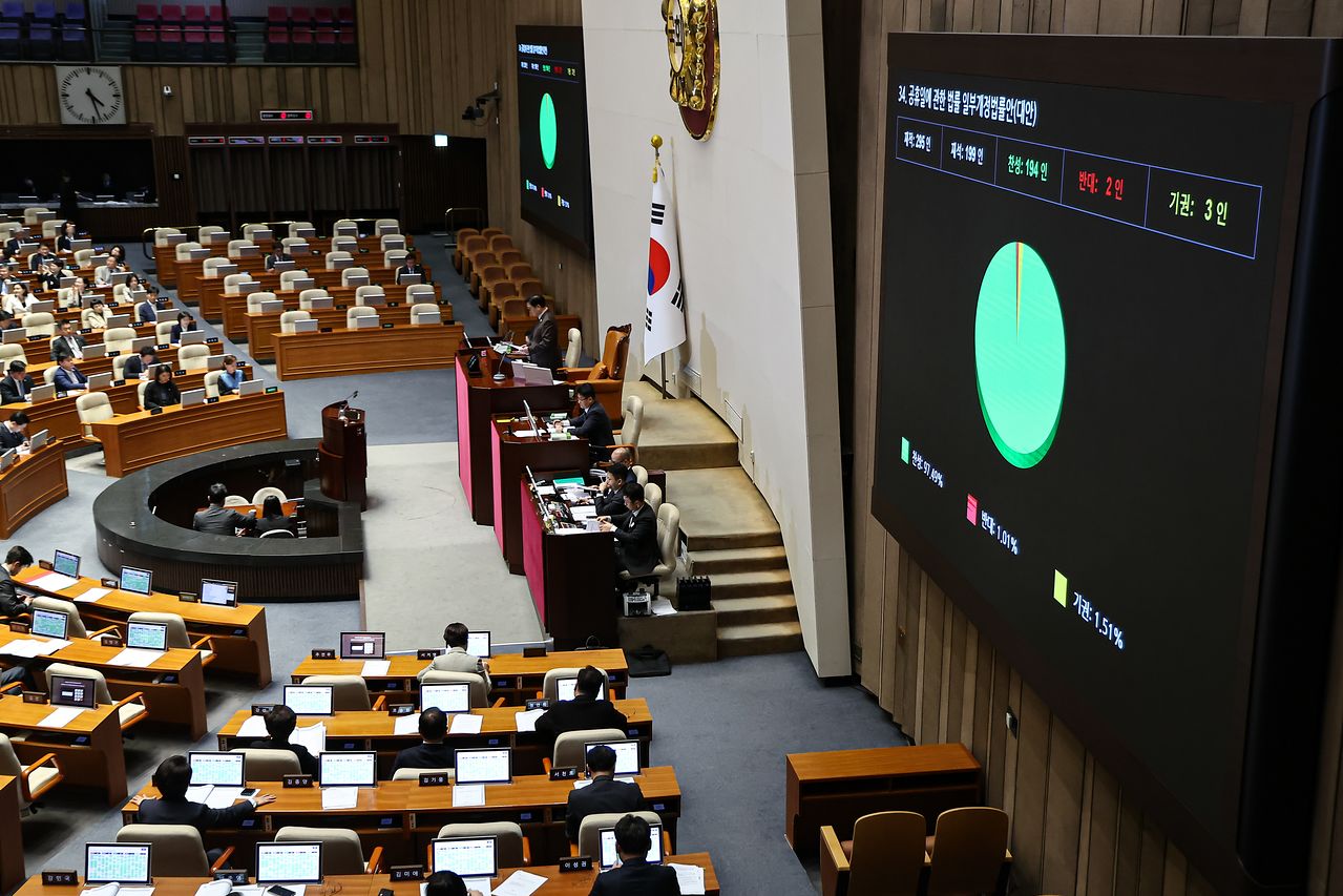 31일 서울 여의도 국회에서 열린 제433회국회(임시회) 제3차 본회의에서 공휴일에 관한 법률 일부개정법률안(대안)이 통과되고 있다. 뉴스1