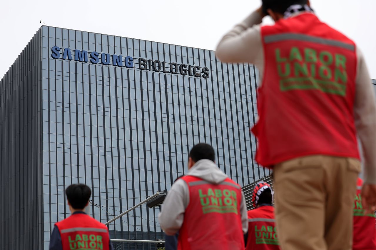 삼성바이오로직스의 창사 이래 첫 노조 단체행동이 열린 지난 22일 인천 연수구 삼성바이오로직스 송도 사업장 모습. 뉴시스