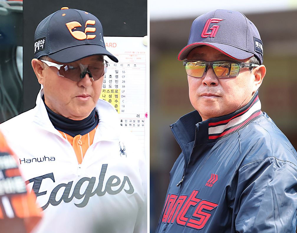 한화 김경문 감독(왼쪽 사진)과 롯데 김태형 감독. [뉴스1]