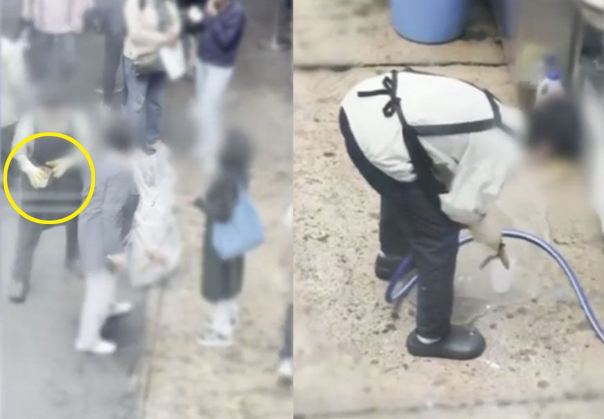 쓰레기통에 버려진 얼음컵을 꺼내 씻는 모습. 사진 JTBC 사건반장 캡처