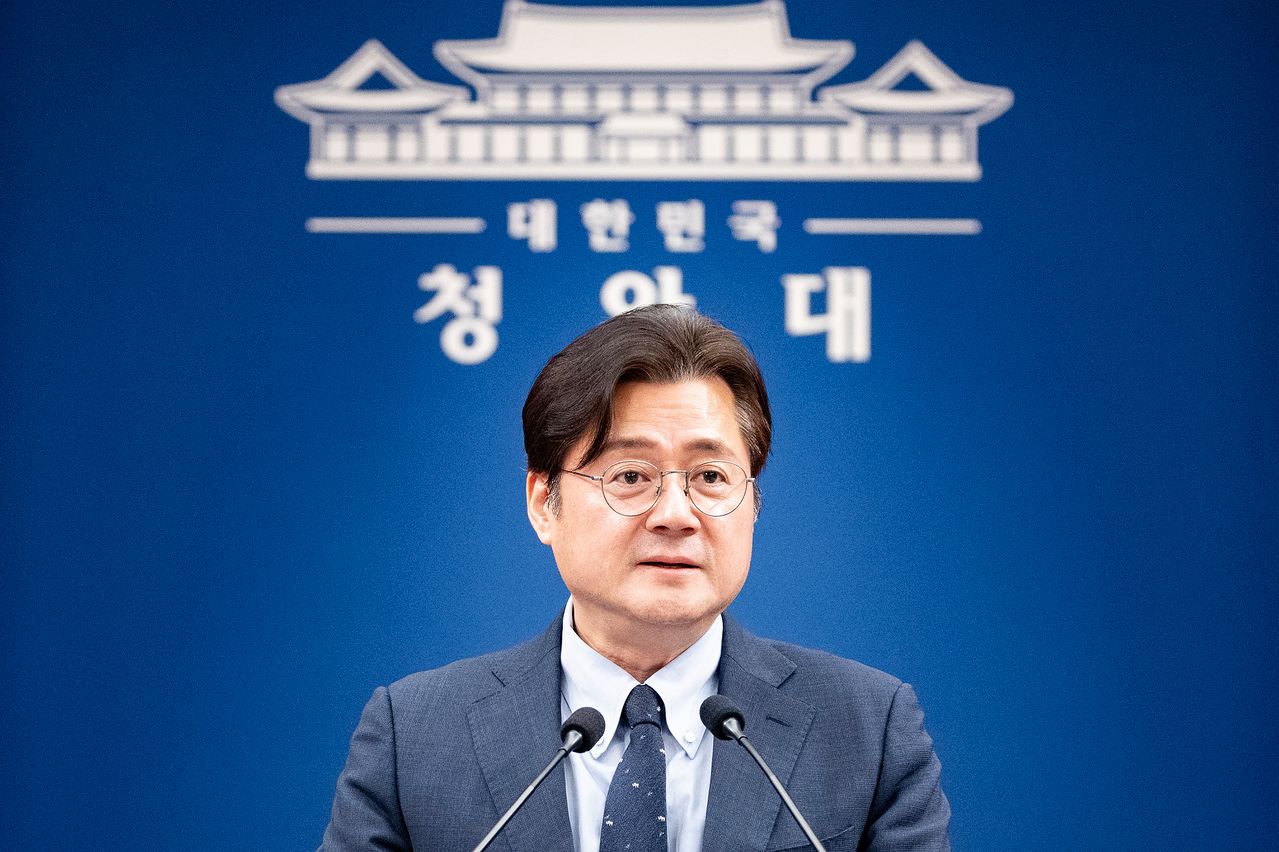 홍익표 정무수석이 4일 오전 청와대 춘추관에서 ‘조작기소 특검법’과 관련한 현안 브리핑을 하고 있다. 전민규 기자
