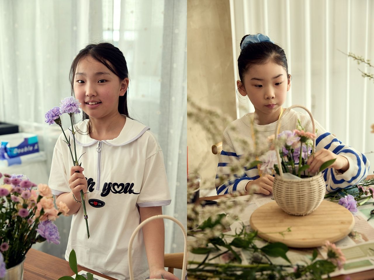 카네이션·거베라·델피니움·설유화 등 다양한 꽃을 이용해 꽃꽂이를 하는 방법을 배운 소중 학생기자단.