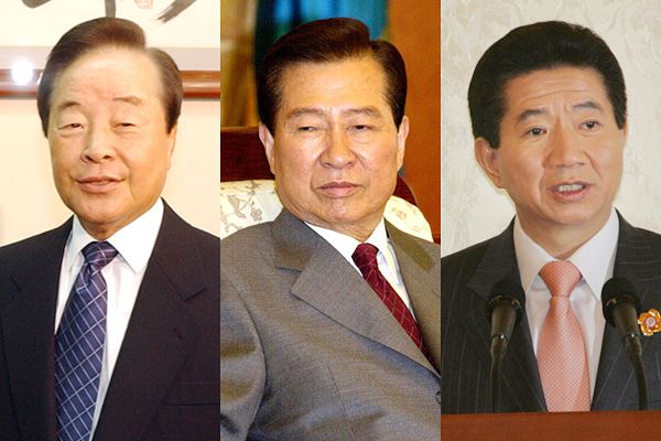 왼쪽부터 김영삼, 김대중, 노무현 전 대통령. 세 대통령 모두 재임 시절 자식이나 형제가 불법 혐의로 수사를 받거나 구속됐다. 하지만 법치주의를 존중하며 정치적 위기를 벗어나기도 했다.[연합뉴스]