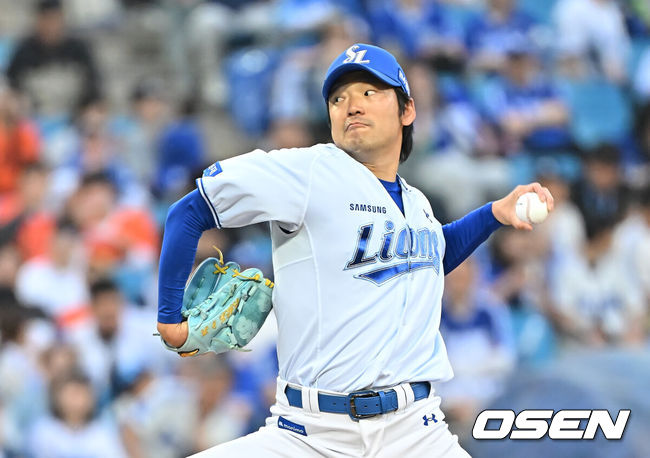 [OSEN=대구, 이석우 기자] 2일 대구삼성라이온즈파크에서 2026 신한 SOL KBO 리그 삼성 라이온즈와 한화 이글스의 경기가 열렸다. 홈팀 삼성은 장찬희가, 방문팀 한화는 문동주가 선발 출전했다. 삼성 라이온즈 백정현이 역투하고 있다. 2026.05.02 / foto0307@osen.co.kr
