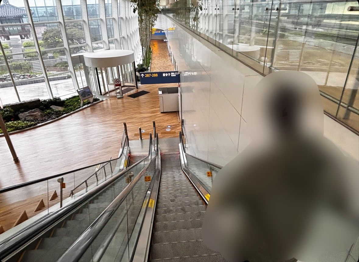 인천국제공항 제2터미널 환승구역에 마련된 실외 정원으로 취재진을 안내하는 은보코(가명). 곽주영 기자