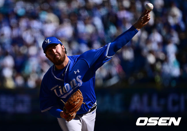 [OSEN=창원, 조은정 기자]10일 창원NC파크에서 2026 신한 SOL KBO 리그 NC 다이노스와 삼성 라이온즈의 경기가 열렸다.홈팀 NC는 구창모가, 방문팀 삼성은 오러클린을 선발로 내세웠다. 5회말 삼성 오러클린이 역투하고 있다. 2026.05.10 /cej@osen.co.kr