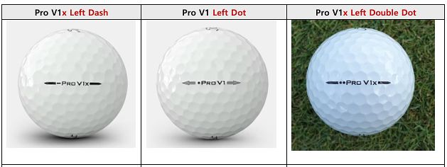 왼쪽부터 프로V1x ‘레프트 대시(Left Dash)’, 프로V1 ‘레프트 닷(Left Dot)’, 프로V1x ‘레프트 더블닷(Left Double Dot)'. 중앙포토