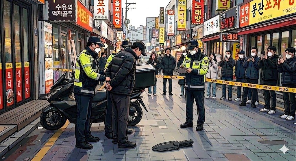 대낮 번화가에서 장도를 소지한 채 행인을 위협한 30대 남성이 경찰에 체포됐다. 이미지는 이해를 돕기 위해 생성형 AI로 제작한 사진. 일러스트 제미나이