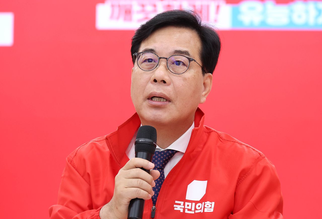 송언석 국민의힘 원내대표가 지난 22일 오전 서울 여의도 국민의힘 중앙당사에서 열린 중앙선거대책위원회의에서 발언하고 있다. 임현동 기자