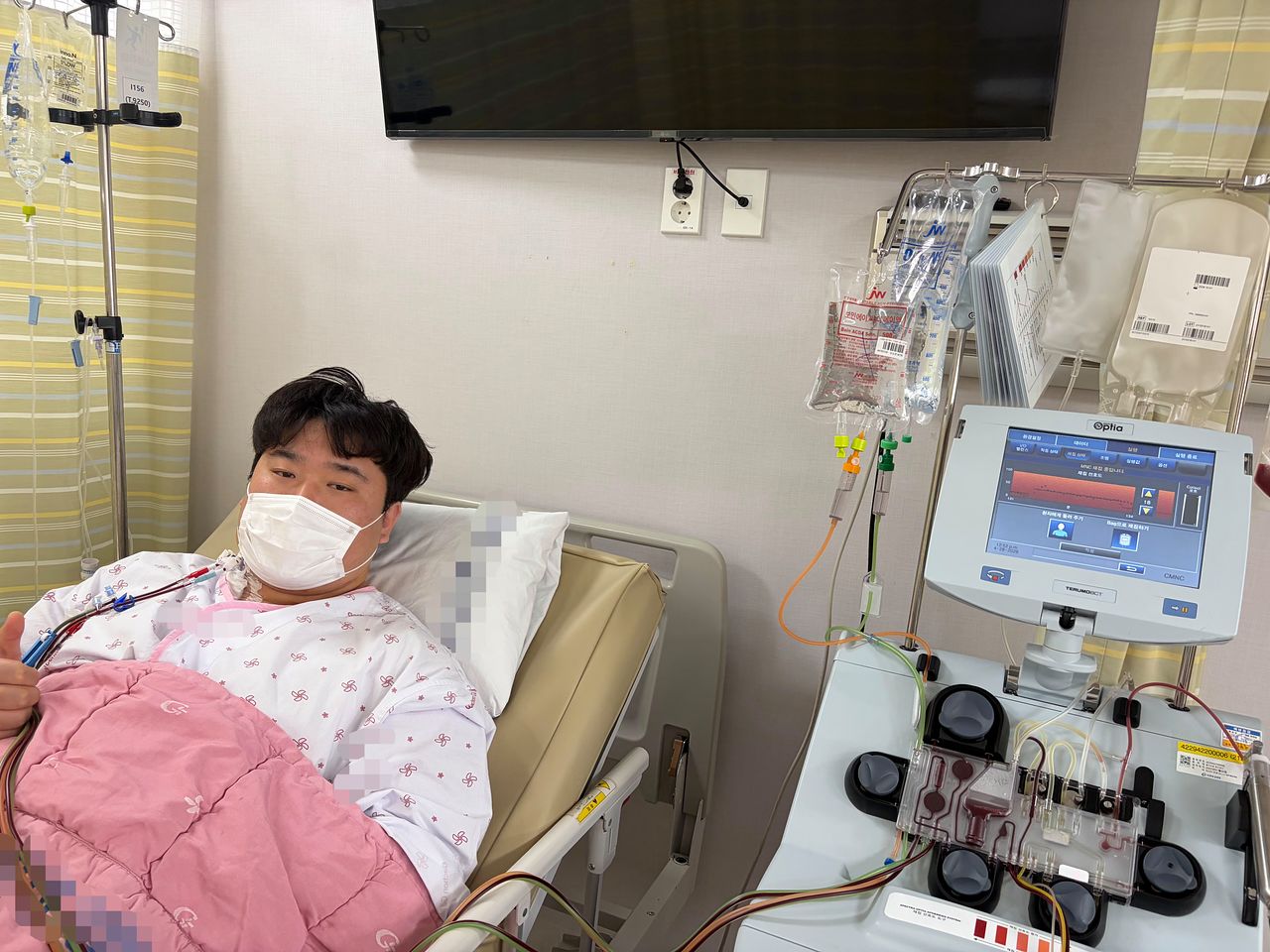경기 시흥소방서 유승훈 소방교가 조혈모세포 기증을 위해 입원했을 당시 모습. 본인 제공