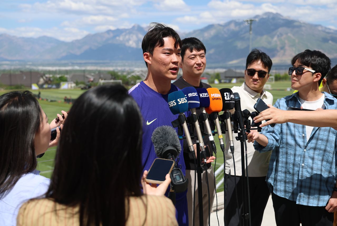 멕시코전 득점을 노리는 홍명보호 간판 공격수 오현규. 연합뉴스
