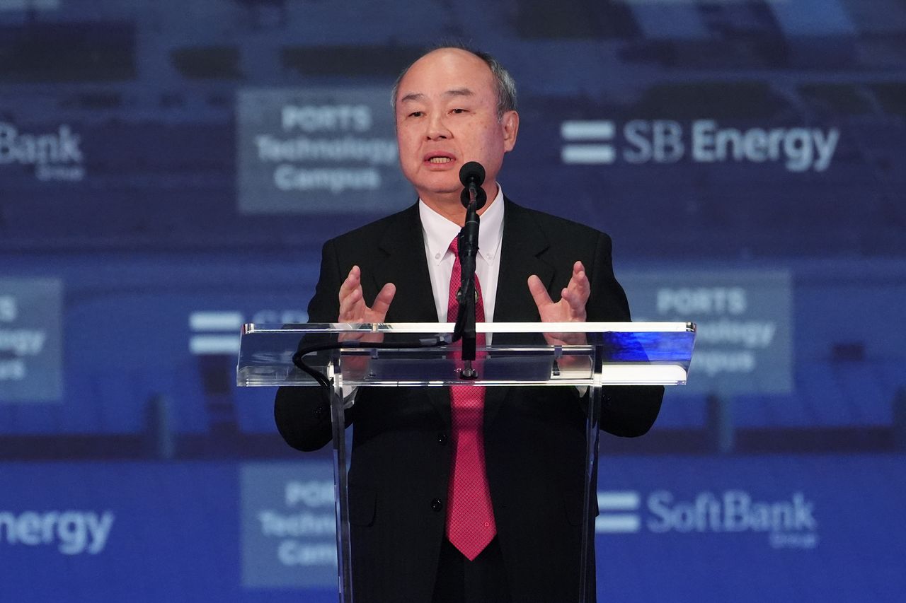 손정의 소프트뱅크그룹 회장 겸 최고경영자(CEO)가 3월 20일(현지시간) 미국 오하이오주에서 열린 새 데이터센터 발표 행사에서 발언하고 있다. AP=연합뉴스