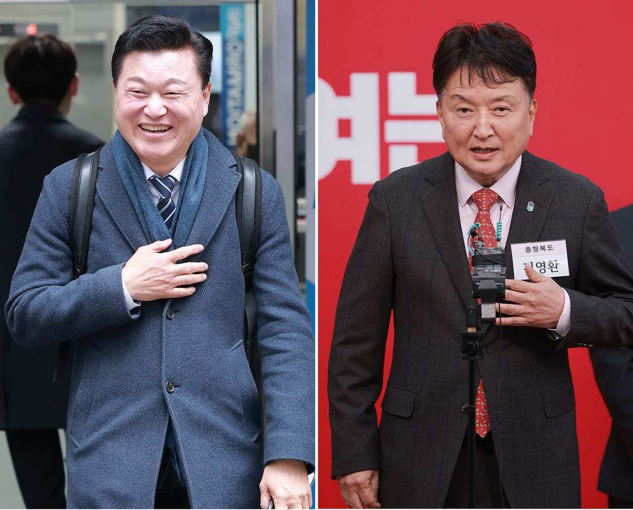 6·3 지방선거 충북지사 후보인 더불어민주당 신용한 후보(왼쪽)와 국민의힘 김영환 후보. 연합뉴스