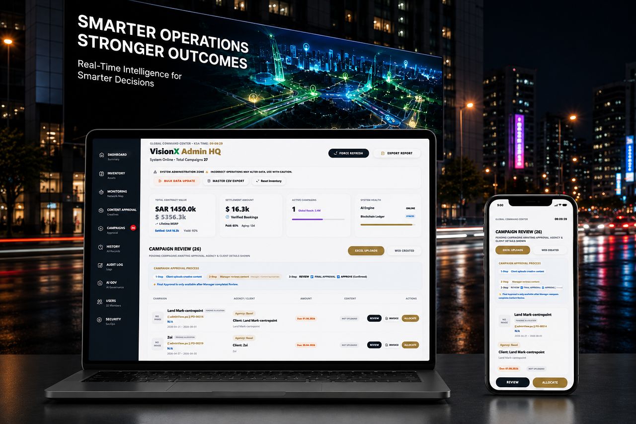 VisionX 플랫폼 UI 스크린샷.