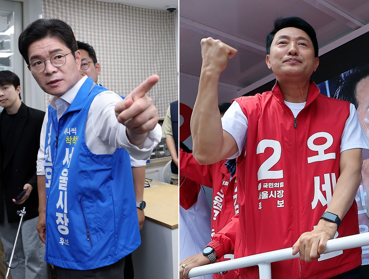 제9회 전국동시지방선거를 이틀 앞둔 1일 정원오 더불어민주당 서울시장 후보와 오세훈 국민의힘 서울시장 후보가 각각 일정을 소화하고 있다.   정 후보는 서울 종로구에 마련된 쪽방 주민들의 공동이용시설인 '새뜰집'의 온기창고를 둘러봤으며, 오 후보는 노원구를 찾아 순회 유세에 나섰다. 뉴스1