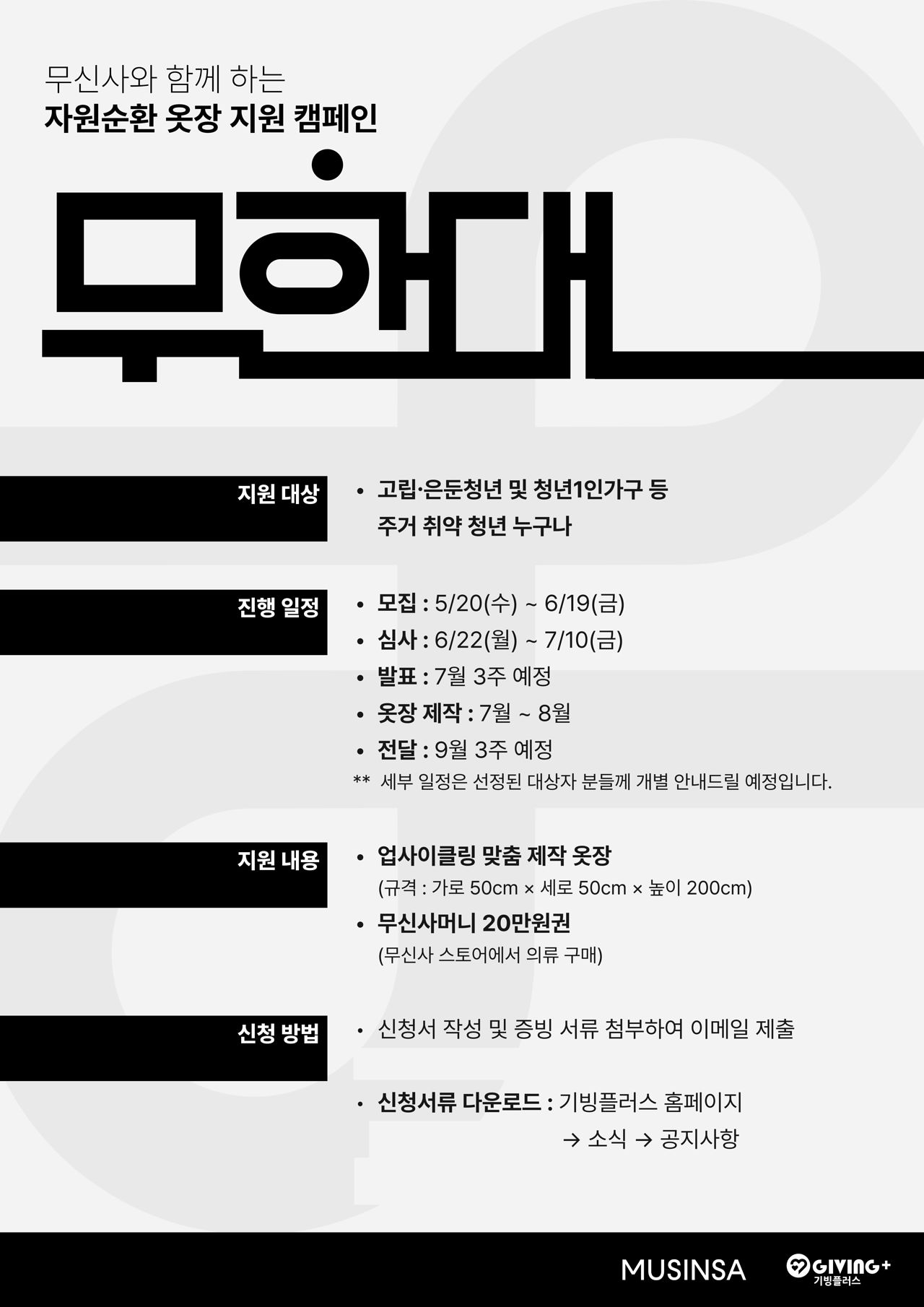 ‘무한대 프로젝트 : 자원순환 옷장 지원 캠페인’ 참여자 모집 홍보 포스터. [사진 기빙플러스]