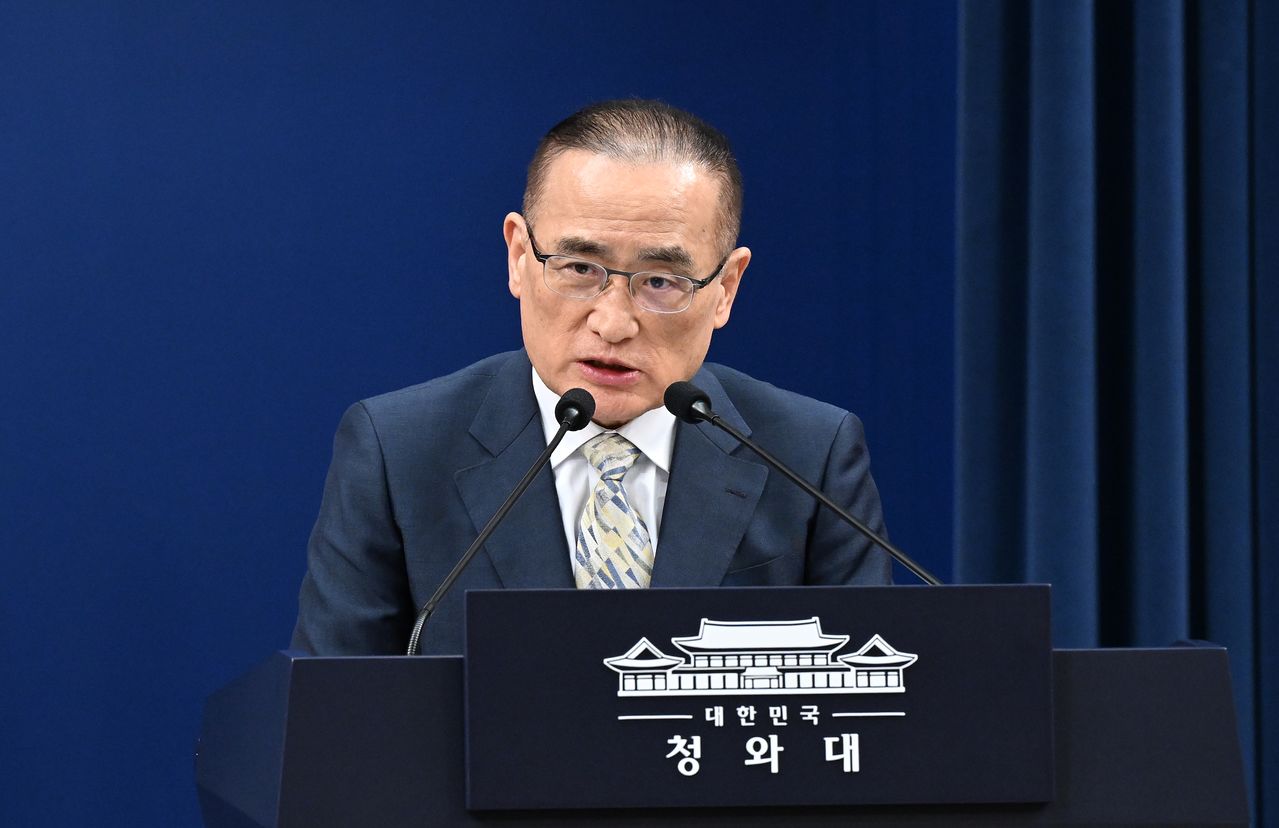 위성락 청와대 국가안보실장이 5일 춘추관 브리핑룸에서 이재명 대통령의 유럽 순방 일정을 설명하고 있다. 청와대사진기자단