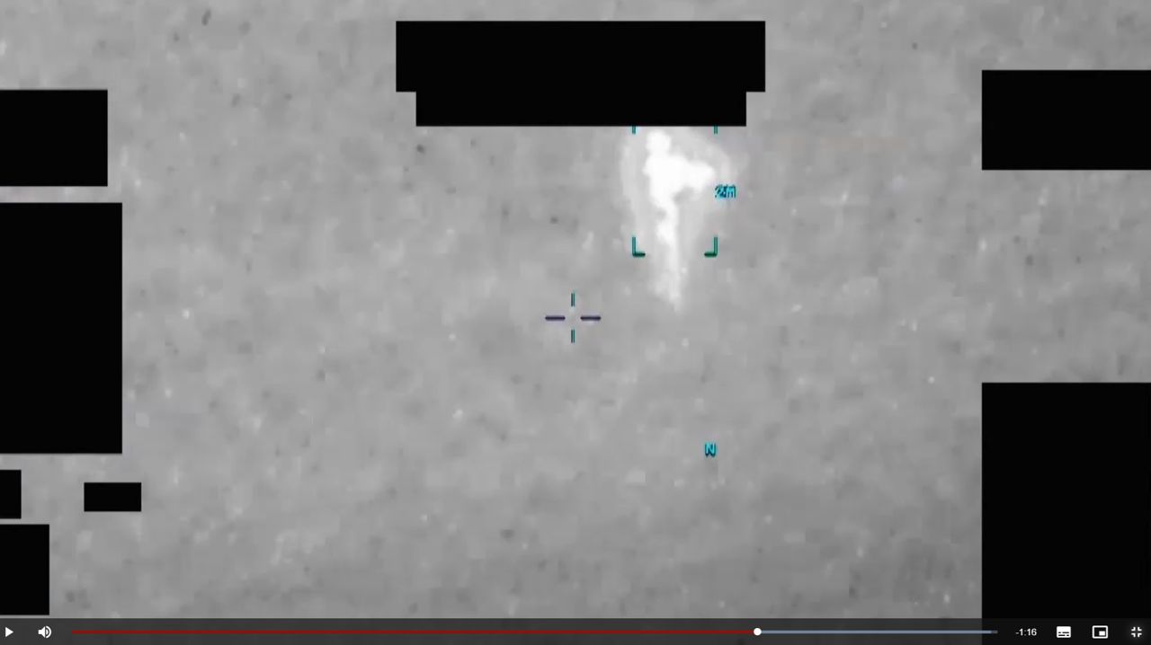 미 국방부가 지난달 22일 공개한 UAP 영상 캡처. 2020년 미군 적외선 센서에 사람 형체처럼 보이는 대비 영역이 포착됐다. 미 국방부