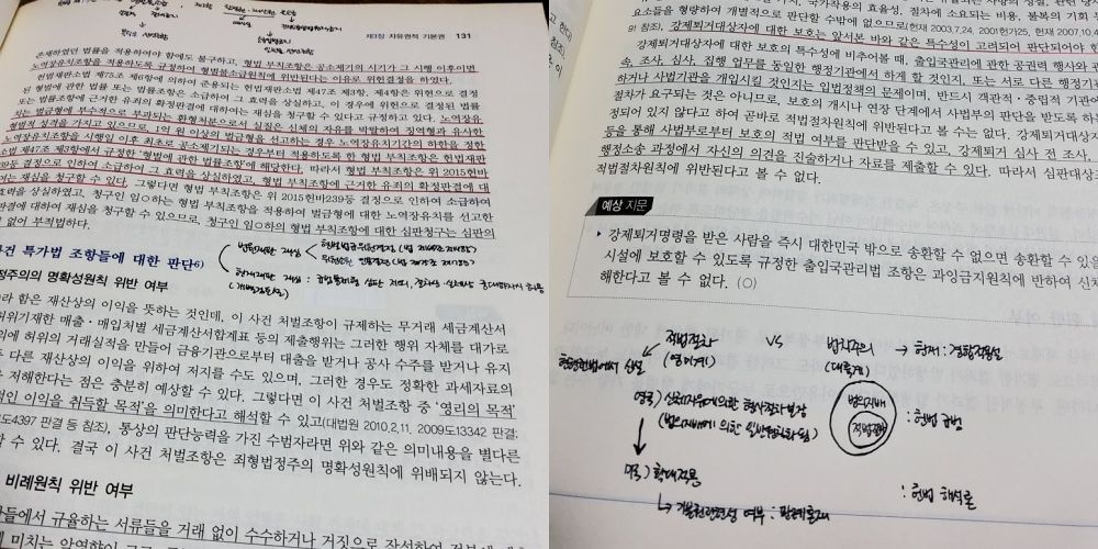 장동재씨는 은행 이자일이 돌아오면 책방에 법전을 팔아 이자를 내고, 다시 중고 법전을 사기를 반복했다. 몇 남지 않은 장씨의 책 중 하나에 수험 시절 필기가 남아 있다. 사진 장동재 씨