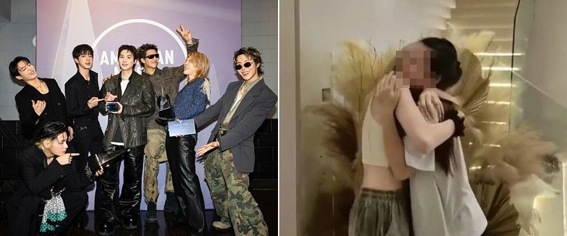 그룹 BTS(방탄소년단, 왼쪽) 콘서트 티켓 구매를 위해 급여 선지급을 요청한 가사도우미가 고용주를 안고 웃고 있다. 사진 빅히트뮤직·인스타그램 @Yvonne Lareina Lee 캡처