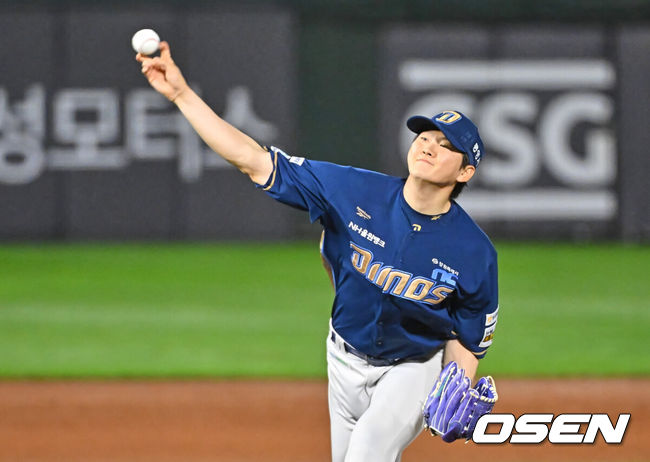 [OSEN=부산, 이석우 기자] 24일 부산 사직야구장에서 2026 신한 SOL KBO 리그 롯데 자이언츠와 NC 다이노스의 경기가 열렸다. 홈팀 롯데는 로드리게스가, 방문팀 NC는 테일러가 선발 출전했다.NC 다이노스 전사민이 역투하고 있다. 2026.06.24 / foto0307@osen.co.kr