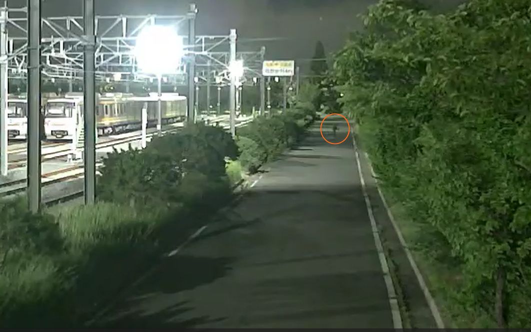  지난 23일 새벽 부산 강서구에 있는 부산교통공사 대저차량기지에 외국인 2명이 침입해 래커로 전동차를 훼손한 뒤 달아나고 있다. 사진 부산교통공사