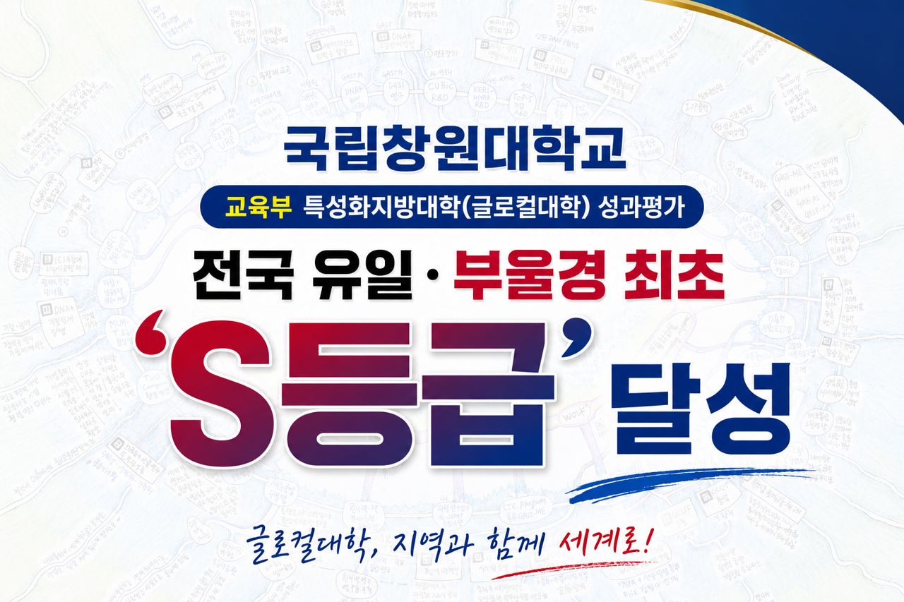 국립창원대학교 특성화지방대학(글로컬대학) 2026년 성과평가 S등급 획득 홍보 이미지.