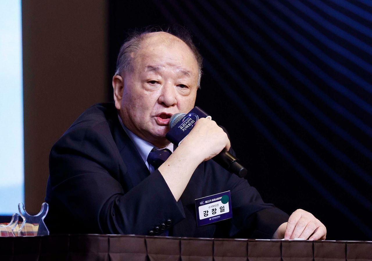 강창일 민주평화통일자문회의 수석부의장이 1일 영종도 인스파이어에서 열린 제22기 민주평통 유라시아 지역회의 평화공존 정책 대화에서 인사말을 하고 있다. 청와대사진기자단