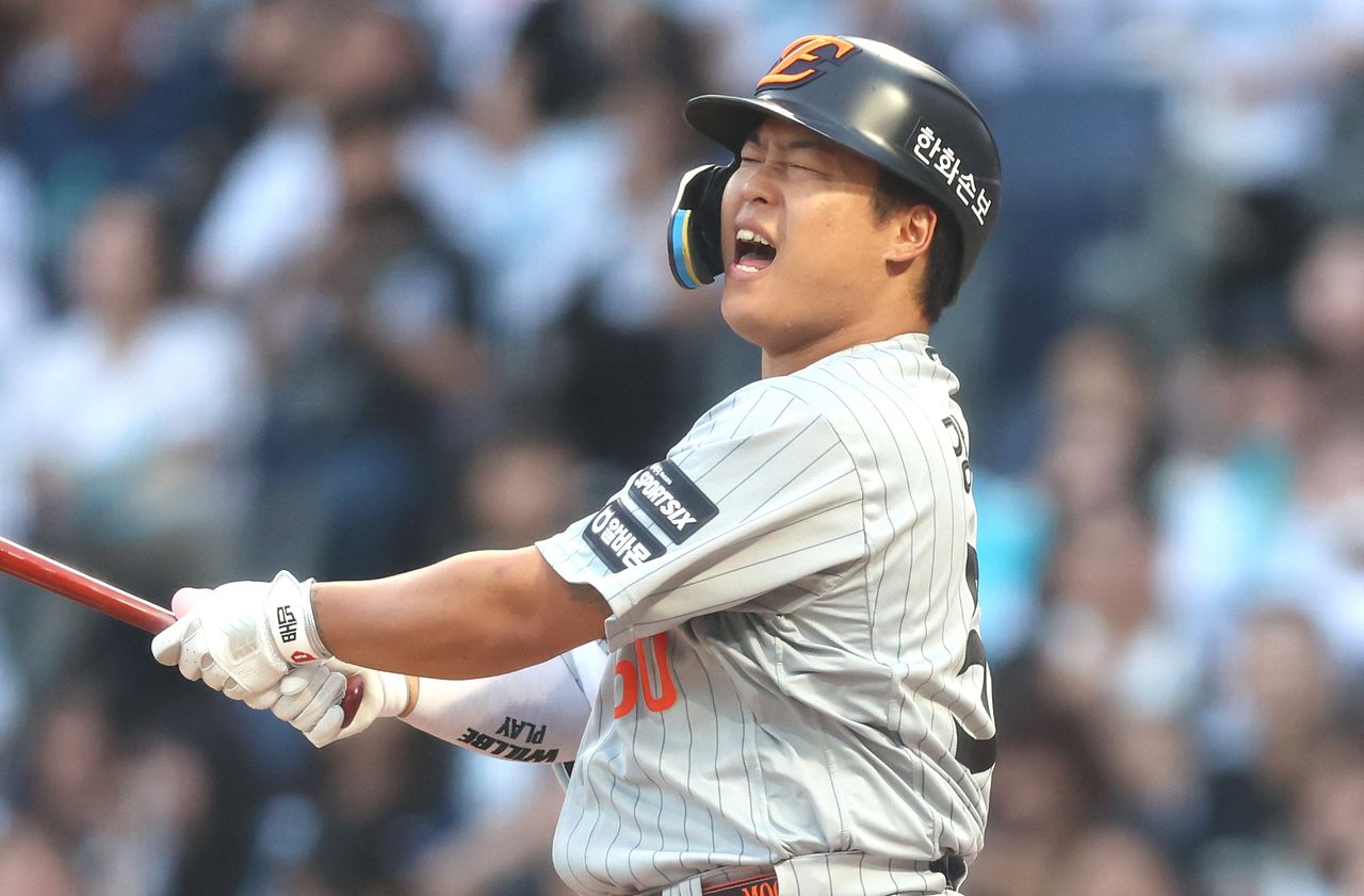 한화 이글스 강백호. 사진은 지난달 17일 경남 창원NC파크에서 열린 2026 KBO 프로야구 한화 이글스와 NC 다이노스의 경기. 연합뉴스
