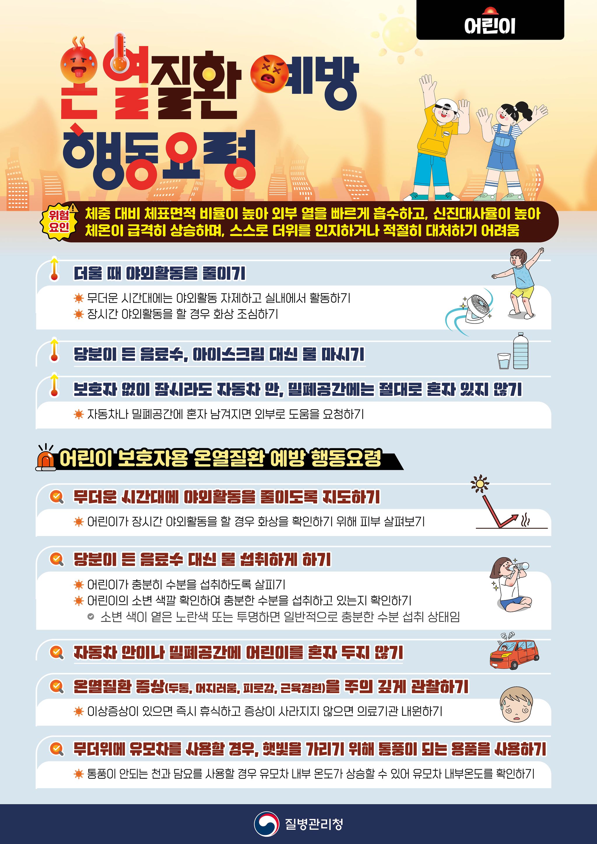 어린이 온열질환 예방 행동요령. 자료 질병관리청