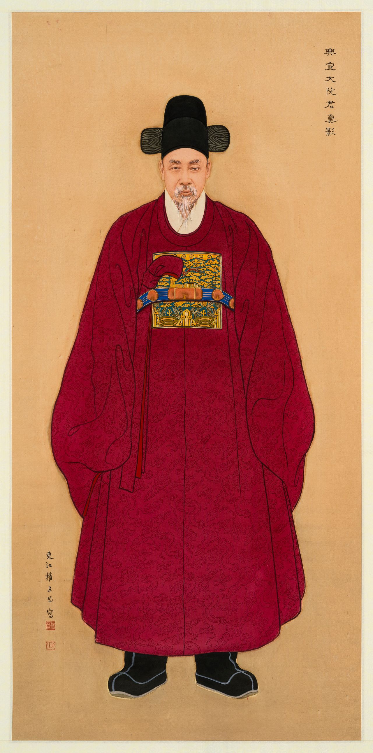 국립대구박물관이 7일부터 9월 27일까지 기획전시실 Ⅰ·Ⅱ에서 특별전 ‘우리 옷을 그리다: 권오창 화백 기증 복식인물화’를 연다. 사진은 권오창 화백이 1995년 그린 흥선대원군. 흥선대원군 이하응(1820~1898)이 거북흉배를 단 단령(團領) 차림을 한 모습의 복식인물화다. 사진 국립대구박물관