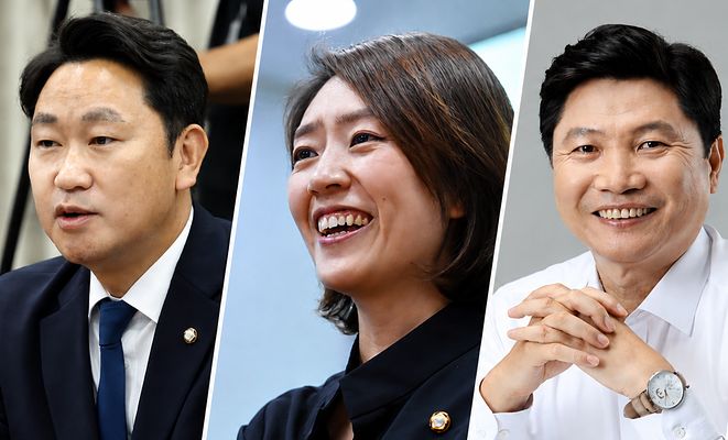정청래 추미애 김용민 서영교 등 민주당 강경파의 보완수사권 전면 폐지 강행에 따른 부작용을 지적하고 대안을 제시한 곽상언 고민정 홍기원 의원.[연합뉴스 중앙포토]